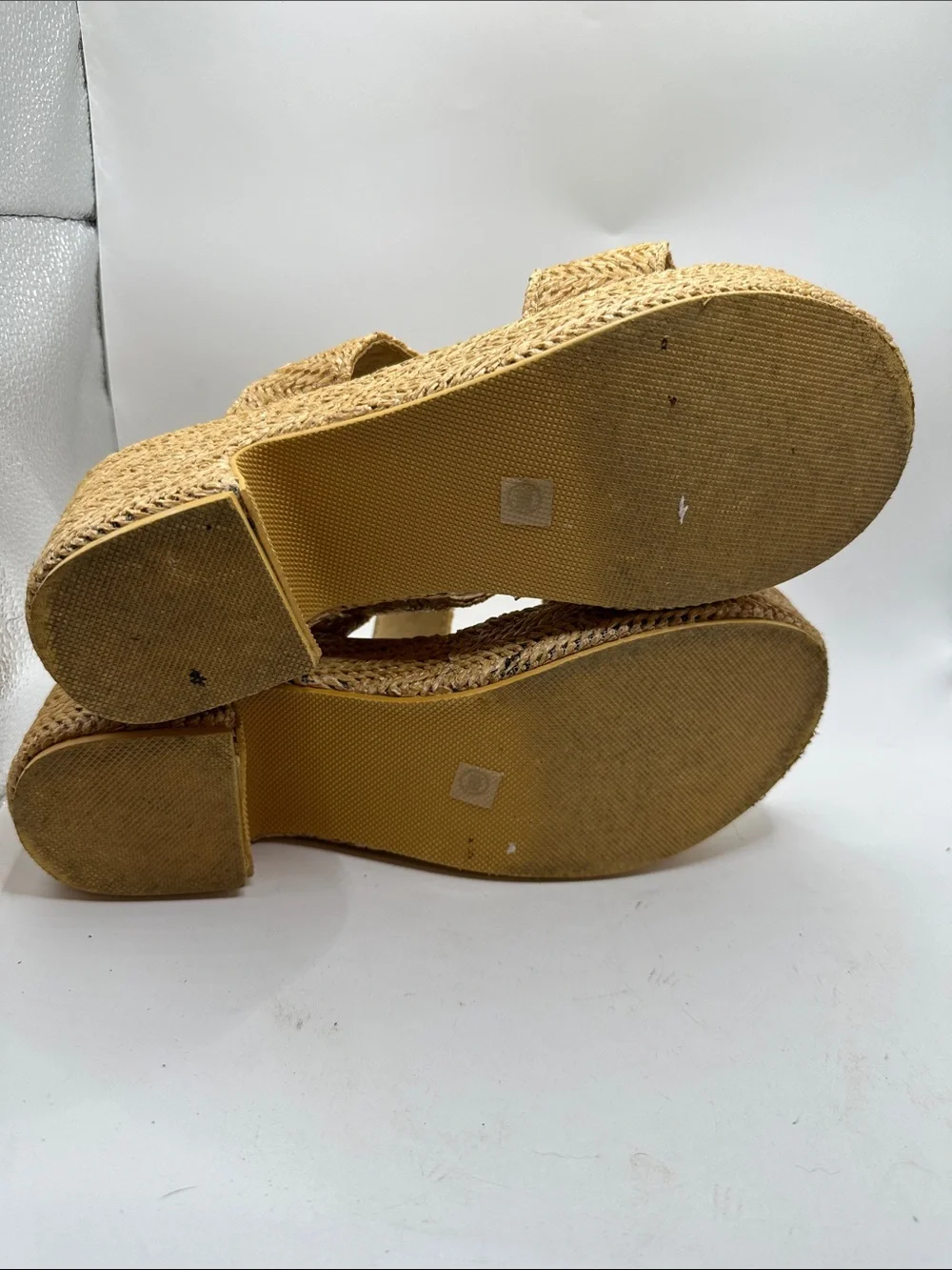 Woven Dual-Strap Platform Slides in Natural Tan size 10